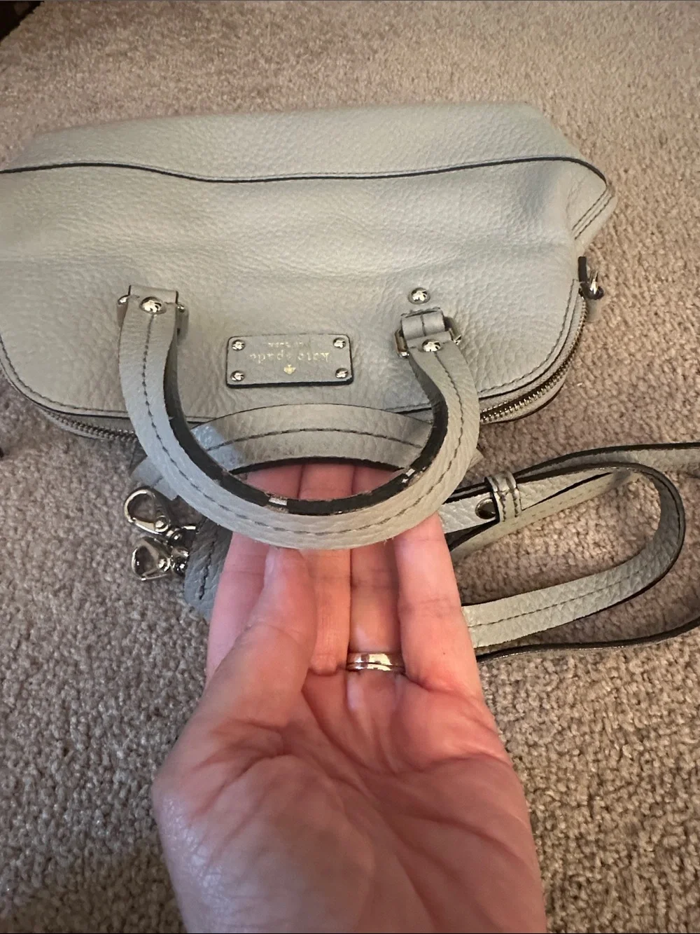 Kate Spade - Pebbled Leather Satchel Handbag in Light Gray